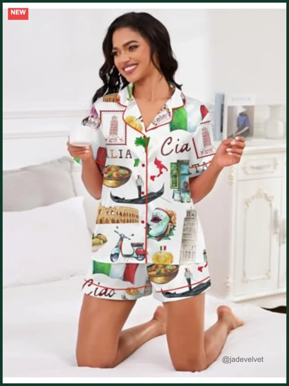 Satin Pajama Set Button Down Shirt & Shorts Summer Loungewear